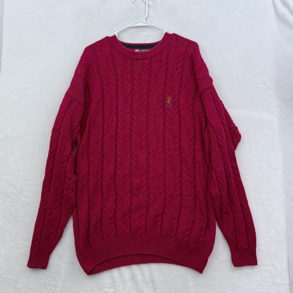 Chaps Ralph Lauren Sweater Mens XL Red Fisher Man Cable Knit Heavyweight